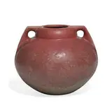 two-handled squat bulbous vase in rose over grayish brown glaze, shape number 656 by Fulper Pottery, sold Apr 2022