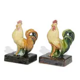 polychromed porcelain rooster paperweights, two, shape number 6030 by Rookwood Pottery, sold Apr 2022