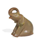 elephant paperweight in tan glaze, shape number 6490 by Rookwood Pottery, sold Apr 2022