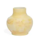 Loretta Holtkamp for Rookwood Pottery, unusual porcelain vase with red and cream colored flowers on a yellow ground
