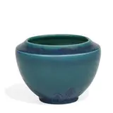 Art Deco porcelain vase with flowers on the shoulder and stylized leaves by Catherine Covalenco for Rookwood Pottery, sold Apr 2022