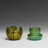Pallme-König, bulbous vase with trefoil opening and trailing threaded decoration, Austria