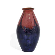 Maker Unknown, art glass vase in pink and shimmery deep blue