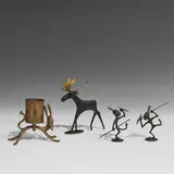 animalier match holder, moose and two African warriors, group of four by Karl Hagenauer, sold Apr 2022