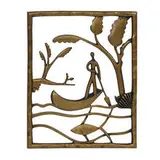 attribution Werkstätte Hagenauer, decorative plaque with a gondolier on a stream between trees and a fish swimming below
