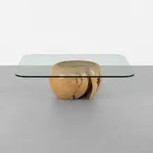 Howard Werner, coffee table, 1984, carved maple burl with sycamore pass-throughs