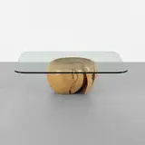 Howard Werner, coffee table, 1984, carved maple burl with sycamore pass-throughs
