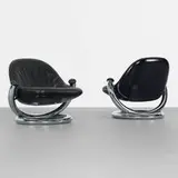 Paul Tuttle, Anaconda lounge chairs, pair, 1971, chrome-plated steel, leather, lacquered fiberglass