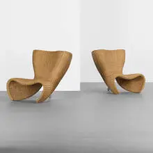 Wicker chairs, pair by Marc Newson, 1990, wicker, aluminum, sold Apr 2013