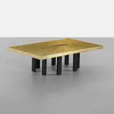 Georges Mathias, coffee table, c. 1980, etched brass, enameled steel, agate