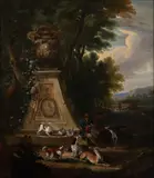 A Hunting Party at Rest by Italian School, partially legible monogram 'A[...]' (lower right) oil on canvas, sold Oct 2023