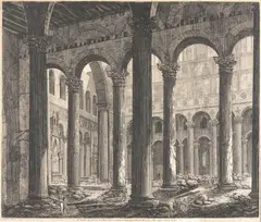 View of the Ruins of St. Paul's Outside the Walls of Rome, After the Fire by Luigi Rossini, 1823, Engraving on paper, sold Oct 2023