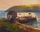 William J. Maloney, Monhegan Harbor at Sunset, oil on canvas