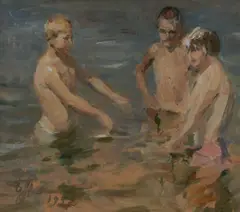 Summer Swim by Boris Nemensky, oil on board, sold Aug 2023