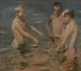 Boris Nemensky, Summer Swim, oil on board