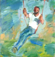 Alex Liros, Man on Swing, acrylic on canvas