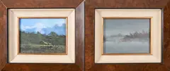 Two Landscapes by Frank Magsino, oil on Masonite board, offered Aug 2023