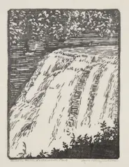 Jane Berry Judson, Middle Falls, Letchworth Park,, Woodcut on paper; titled and signed 'Jane Berry Judson' in pencil along the lower margin; matted
