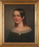 Portrait of a Girl by American School, oil on board, sold Aug 2023
