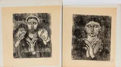 Fred Nagler, Pair of Unframed Woodblock Prints; Christ and Adoration of the Man, ink on paper