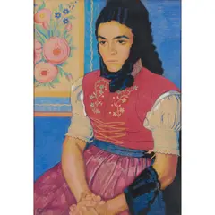 Winold Reiss, Seated Woman Wearing An Embroidered Peasant Dress, pastel on paper