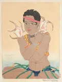Paul Jacoulet, Four Woodblock Prints:, LA CORBEILLE de NEFLES CHINOIS