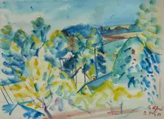 Mountain View by Continental School, 20th Century, watercolor on paper, sold Aug 2023