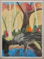 Mark Milloff, Luther and Dolly Discover Animal Drinking Hole, pastel on paper