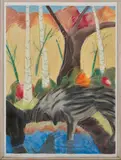 Mark Milloff, Luther and Dolly Discover Animal Drinking Hole, pastel on paper