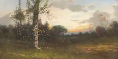 Edwin Allsaints Gates, Sunset Landscape, pastel on paper