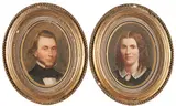 19th Century American School, Two Portraits of a Man and a Woman, oil on board