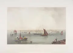 Charles Mottram, Boston Harbor after J.W. Hill, hand-colored engraving