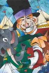Cubist School, Circus Abstract, oil on board