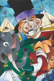 Cubist School, Circus Abstract, oil on board