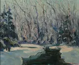 Maurice King Burns, Woodland Stream in Winter, oil on canvas