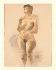 Standing Nude by Raphael Soyer, watercolor and graphite on paper, offered Aug 2023
