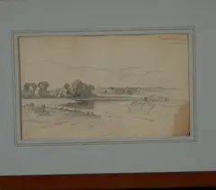The Merrimack at Plymouth, N.H. by Alfred Thompson Bricher, pencil on ivory paper, sold Aug 2023