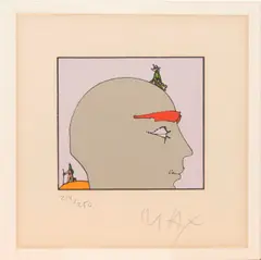 Psychedelic Head, 1960s by Peter Max, Color lithograph on paper; numbered and signed '214/250 Max' in pencil along the lower margin, sold Aug 2023