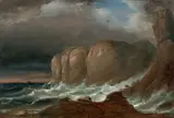 Peder Balke, Cliffs by the Coast of Northern Norway. Mitte der 1840er-Jahre, Öl auf Leinwand. 34,3 cm × 50,3 cm (13 ½ in. × 19 ¾ in.)