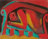 Elvira auf der Couch by Karl Horst Hödicke, 1987, Öl auf Leinwand, sold Jun 2018