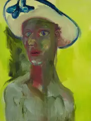 green Self with hat by Rainer Fetting, 1989, Öl auf Baumwolle, sold Dec 2017