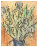 Schwertlilien by Christian Rohlfs, 1933, Wassertempera und Kreide auf genarbtem Zanders-Velin, sold Jun 2017