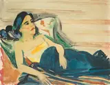 Max Pechstein, Liegende, 1923, Aquarell und Tuschpinsel über Bleistift auf Papier