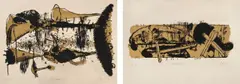 Neo Rauch, Festung Blocksberg, 1991, Original-Veloursmappe mit 20 Serigraphien nach Fotos und Zeichnungen, davon 10 in Schwarz und Gold auf grobfaserigem Halbkarton, sowie 10 in Schwarz mit Typendruck auf Pergamentpapier