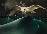 Heinrich Basedow, Möwe mit Kutter, 1935, Öl auf Holz. Im Künstlerrahmen