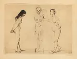Edvard Munch, The Women and the Skeleton“ („Die Frauen und das Gerippe“), 1896, Kaltnadel in Schwarzbraun auf schwerem beigefarbenen Velin