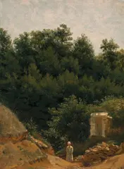 Dänisch, um 1830, Frau am Fuße eines Hügels, Öl auf Papier auf Leinwand