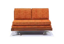 Martin Borenstein, Challenge Series Sofa & Settee (2), 1952, Walnut, gilt-plated stainless-steel, original upholstery