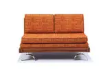 Martin Borenstein, Challenge Series Sofa & Settee (2), 1952, Walnut, gilt-plated stainless-steel, original upholstery