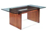Gerald McCabe, Trestle dining table, c. 1970, Shedua, glass